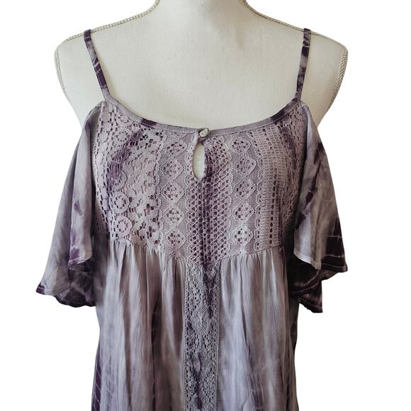 Socialite Purple Tie-Dye Crochet Cold Shoulder Dress Size M - Picture 5 of 5